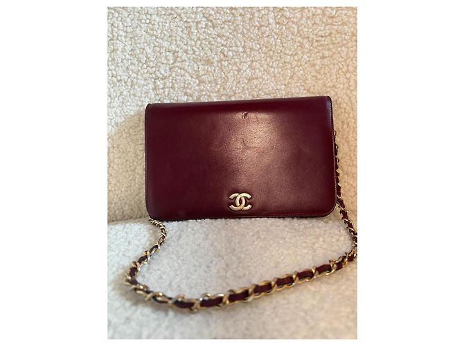 Chanel Clutch Tasche aus dunkelrotem Leder Bordeaux - Ansicht 4