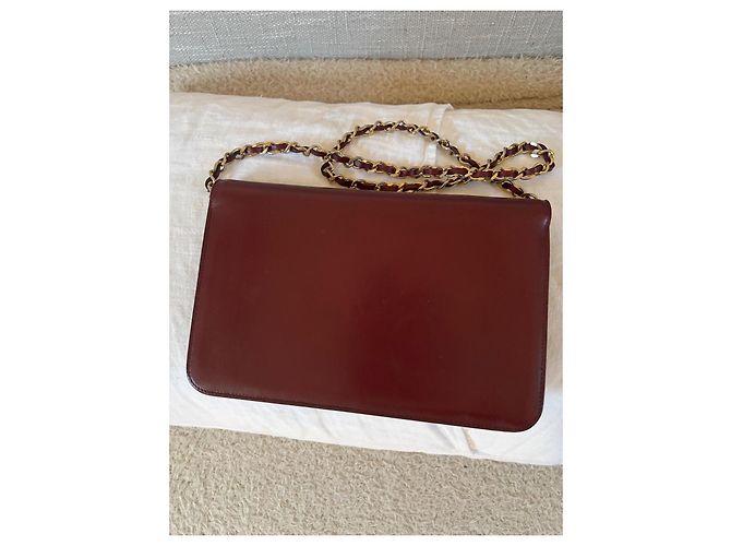 Chanel Clutch Tasche aus dunkelrotem Leder Bordeaux - Ansicht 6