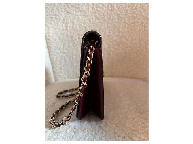 Chanel Clutch Tasche aus dunkelrotem Leder Bordeaux - Ansicht 7