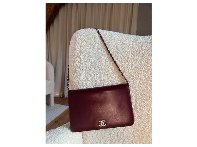 Chanel Clutch Tasche aus dunkelrotem Leder Bordeaux - Ansicht 8