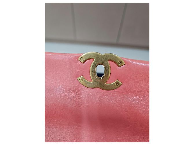 Chanel 19 Borsa Flap in agnello rosa - vista 14