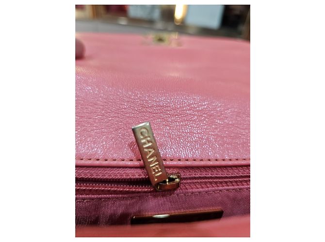 Chanel 19 Borsa Flap in agnello rosa - vista 16