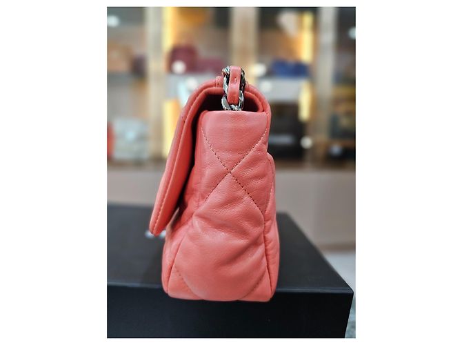 Chanel 19 Borsa Flap in agnello rosa - vista 5