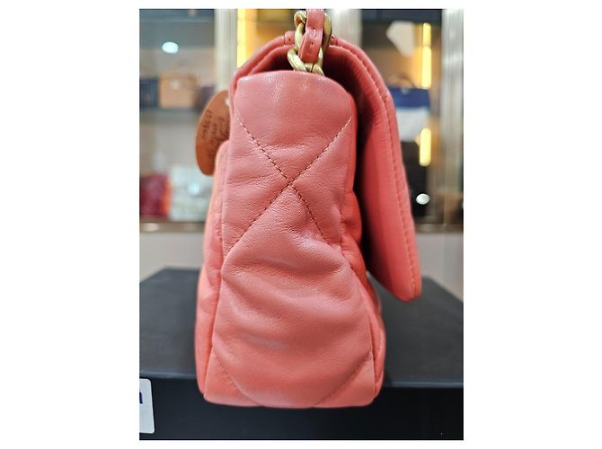 Chanel 19 Borsa Flap in agnello rosa - vista 6