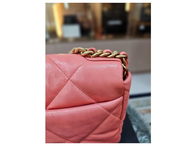 Chanel 19 Borsa Flap in agnello rosa - vista 8