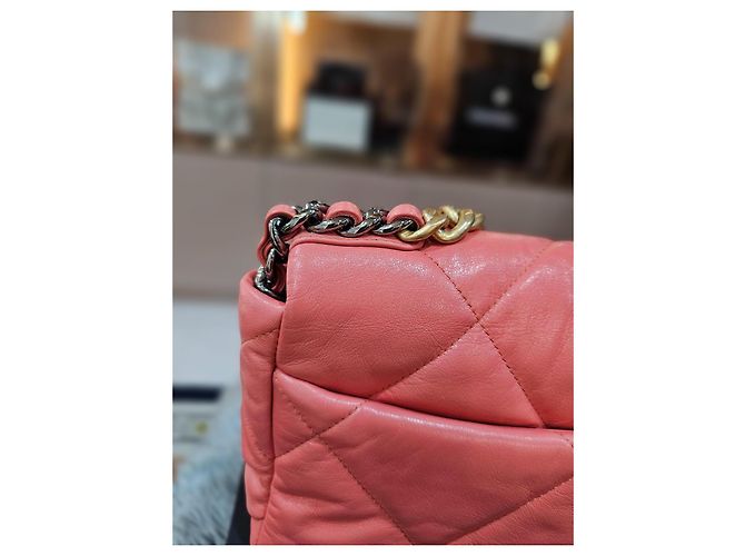 Chanel 19 Borsa Flap in agnello rosa - vista 9