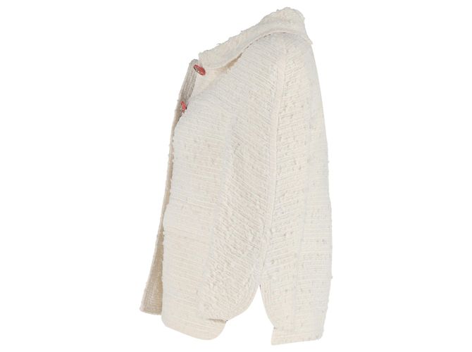 Timeless Blazer de un solo botón con cuello redondo de Chanel en algodón tweed blanco Crudo - vista 2