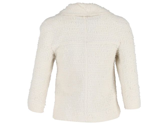 Timeless Blazer de un solo botón con cuello redondo de Chanel en algodón tweed blanco Crudo - vista 3