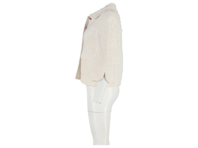 Timeless Blazer de un solo botón con cuello redondo de Chanel en algodón tweed blanco Crudo - vista 5