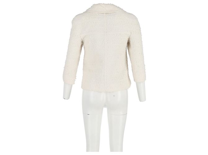 Timeless Blazer de un solo botón con cuello redondo de Chanel en algodón tweed blanco Crudo - vista 6