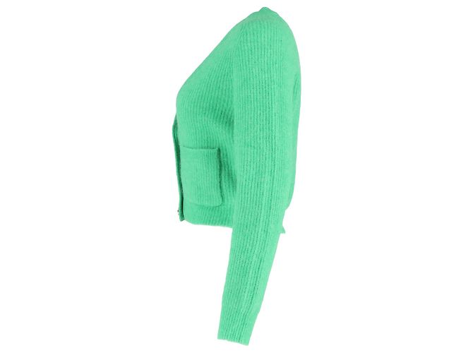 Ganni Strickjacke aus grüner Merinowolle mit Kristallverzierungen - Ansicht 2