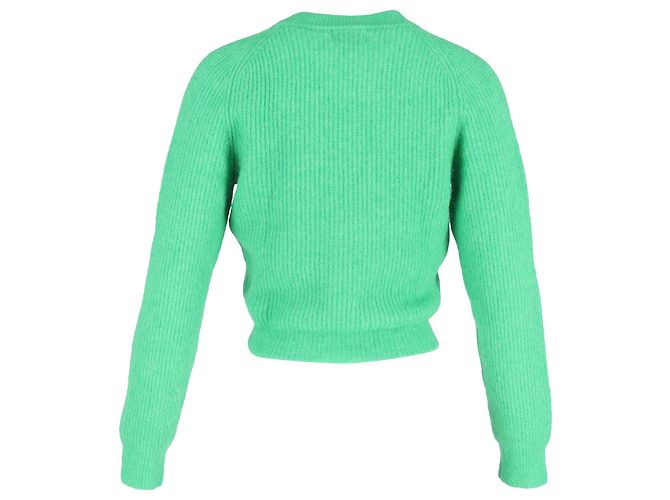 Ganni Strickjacke aus grüner Merinowolle mit Kristallverzierungen - Ansicht 3