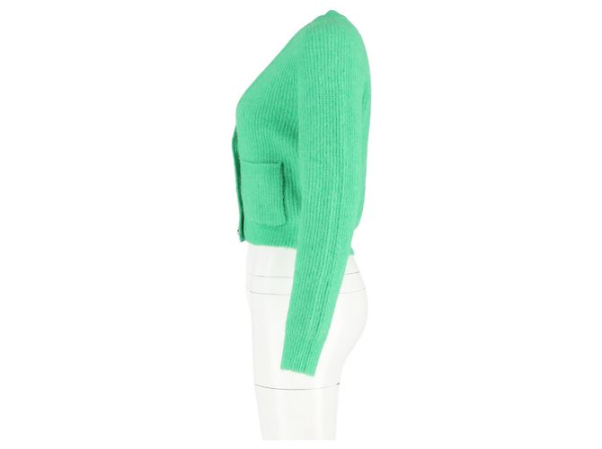 Ganni Strickjacke aus grüner Merinowolle mit Kristallverzierungen - Ansicht 5