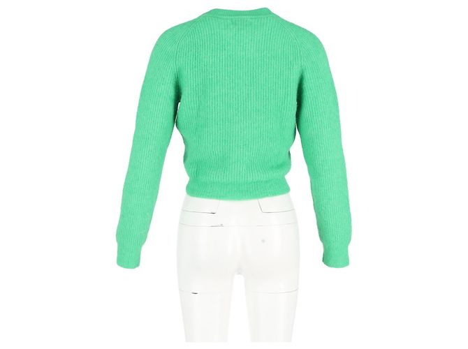 Ganni Strickjacke aus grüner Merinowolle mit Kristallverzierungen - Ansicht 6