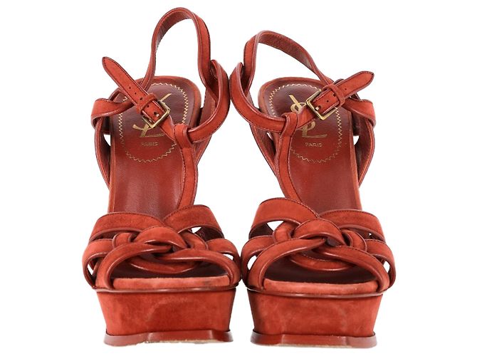 Sandali Tribute di Saint Laurent in suede bordeaux Rosso Bordò - vista 2