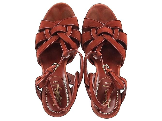 Sandali Tribute di Saint Laurent in suede bordeaux Rosso Bordò - vista 3