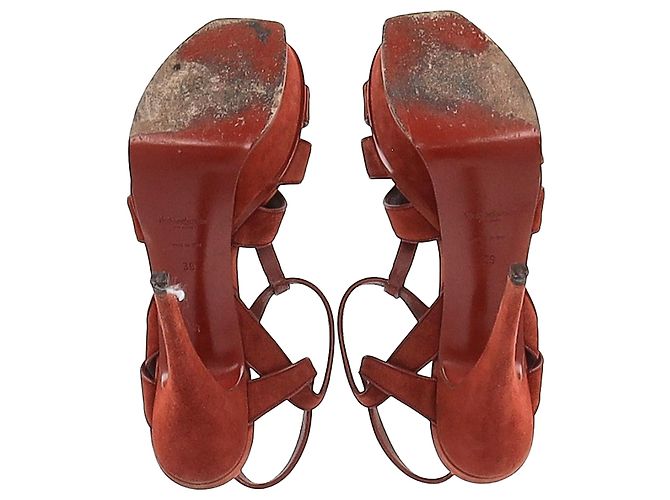 Sandali Tribute di Saint Laurent in suede bordeaux Rosso Bordò - vista 6