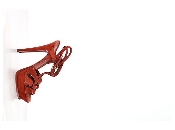 Sandali Tribute di Saint Laurent in suede bordeaux Rosso Bordò - vista 7