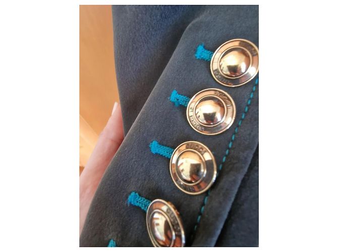 Blazer Gucci de seda verde azul con botones dorados - vista 8