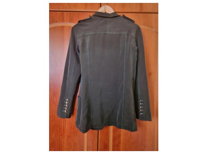 Blazer Gucci de seda verde azul con botones dorados - vista 9