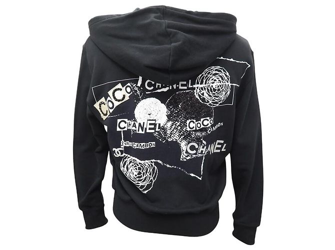 NOVO PULL CHANEL P63299 MOLETOM CAPUZ GRAFFITI COCO CAMELIA CAMBON M 50 Preto - vista 4