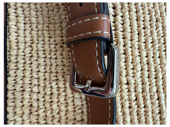 Bolsa tote Loewe em ráfia natural e acabamentos em couro de bezerro marrom - vista 4