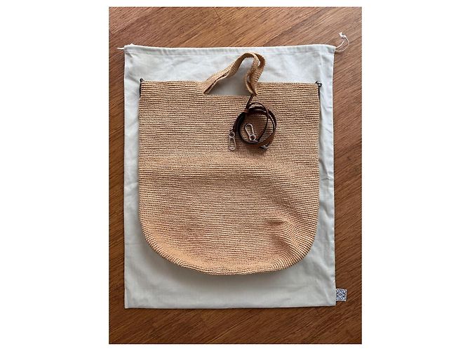 Bolsa tote Loewe em ráfia natural e acabamentos em couro de bezerro marrom - vista 7