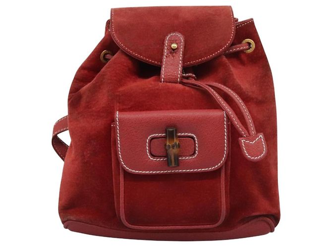 Bamboo Zaino Gucci in pelle scamosciata rossa e oro 003 2852 0030 0 Auth th5663 Rosso D'oro - vista 13