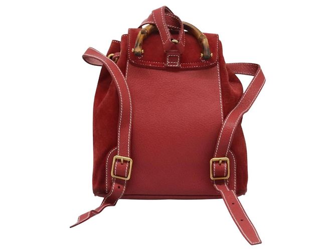 Bamboo Zaino Gucci in pelle scamosciata rossa e oro 003 2852 0030 0 Auth th5663 Rosso D'oro - vista 2