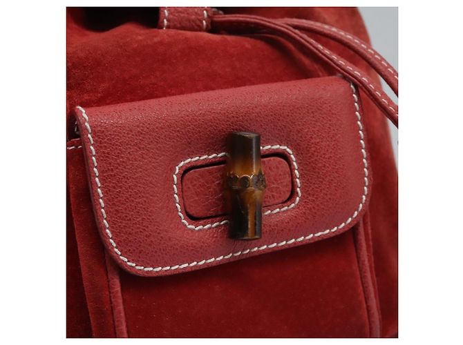 Bamboo Zaino Gucci in pelle scamosciata rossa e oro 003 2852 0030 0 Auth th5663 Rosso D'oro - vista 21