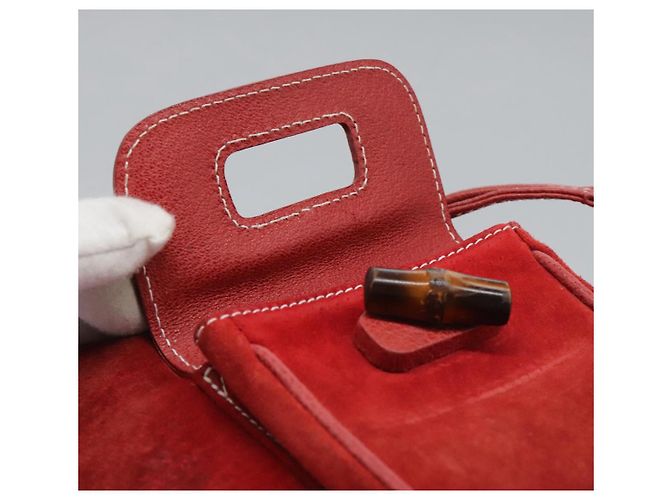 Bamboo Zaino Gucci in pelle scamosciata rossa e oro 003 2852 0030 0 Auth th5663 Rosso D'oro - vista 22