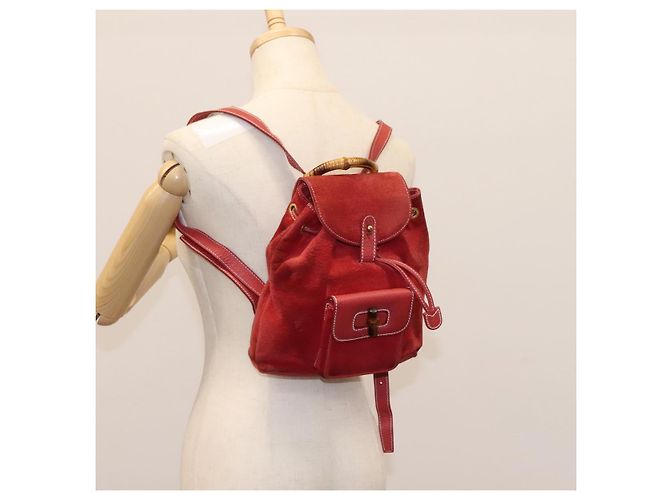 Bamboo Zaino Gucci in pelle scamosciata rossa e oro 003 2852 0030 0 Auth th5663 Rosso D'oro - vista 30