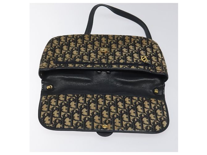 Christian Dior Trotter Canvas Shoulder Bag Navy Gold Auth 115041 Golden Navy blue - view 10