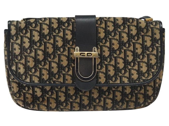 Christian Dior Trotter Canvas Shoulder Bag Navy Gold Auth 115041 Golden Navy blue - view 13