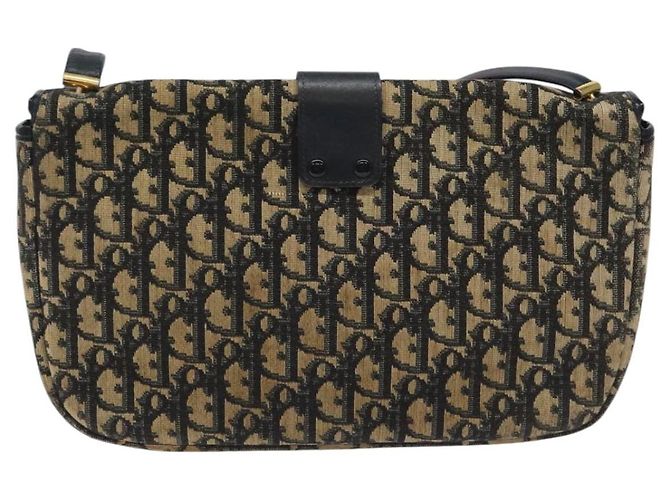 Christian Dior Trotter Canvas Shoulder Bag Navy Gold Auth 115041 Golden Navy blue - view 2