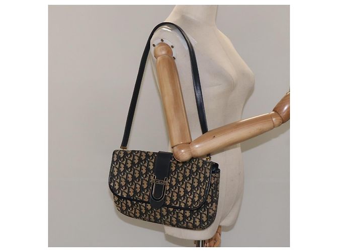 Christian Dior Trotter Canvas Shoulder Bag Navy Gold Auth 115041 Golden Navy blue - view 21