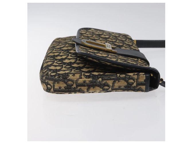 Christian Dior Trotter Canvas Shoulder Bag Navy Gold Auth 115041 Golden Navy blue - view 3