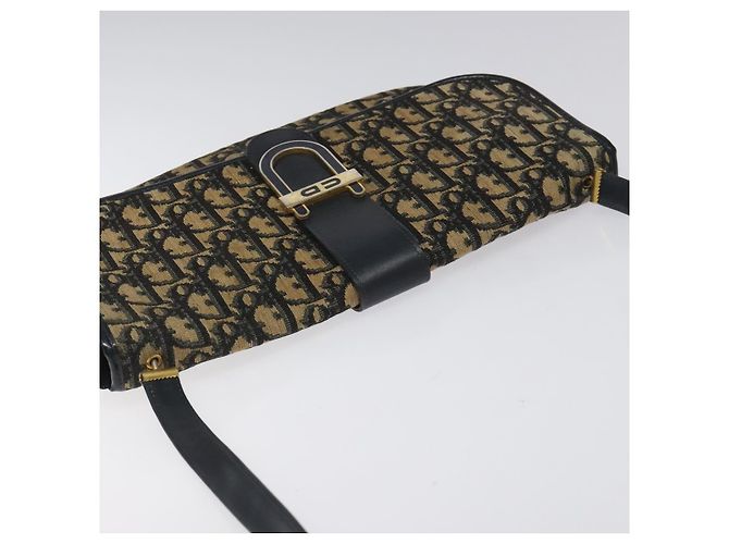 Christian Dior Trotter Canvas Shoulder Bag Navy Gold Auth 115041 Golden Navy blue - view 6