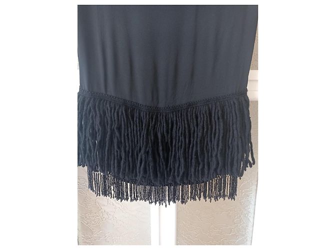 Top in seta nero No 21 con frange e perline - vista 6