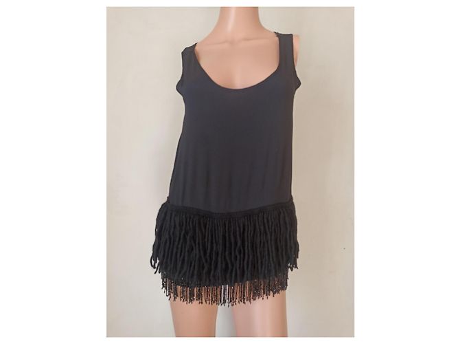 Top in seta nero No 21 con frange e perline - vista 8