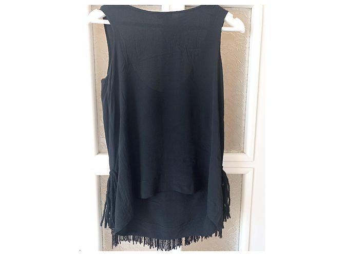 Top in seta nero No 21 con frange e perline - vista 9