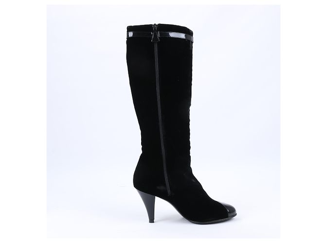 Timeless Botas largas de terciopelo Chanel Coco Mark en negro, talla 37,5 EU - vista 2
