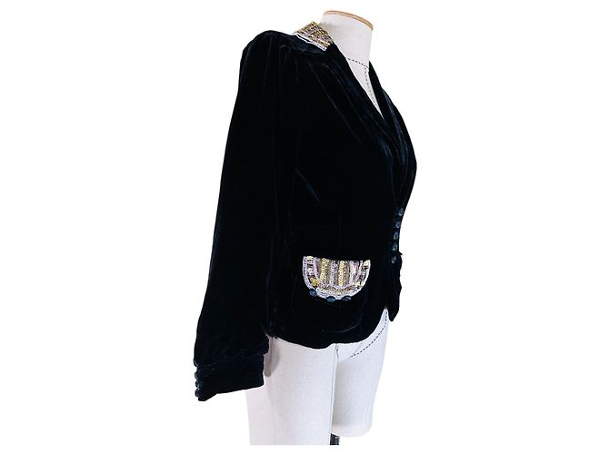 Giacca Marc Jacobs in velluto blu con dettagli paillettes - vista 2