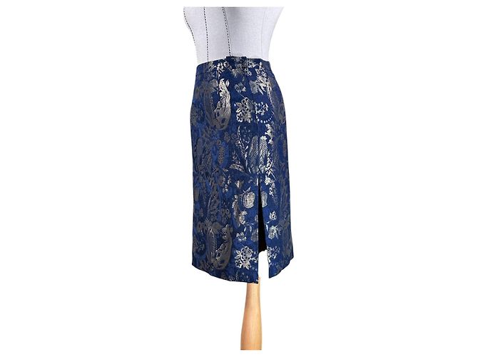 Gonna midi in seta Escada Couture blu e oro floreale D'oro - vista 2