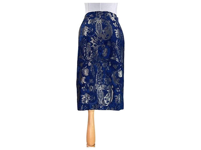 Gonna midi in seta Escada Couture blu e oro floreale D'oro - vista 3