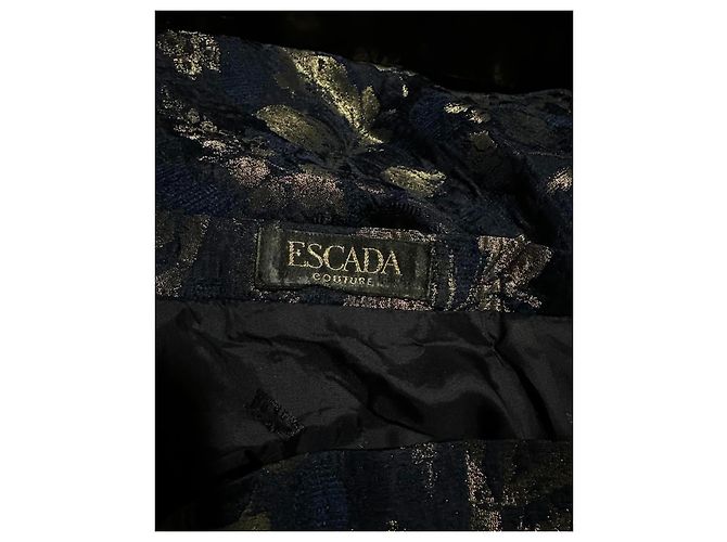 Gonna midi in seta Escada Couture blu e oro floreale D'oro - vista 4