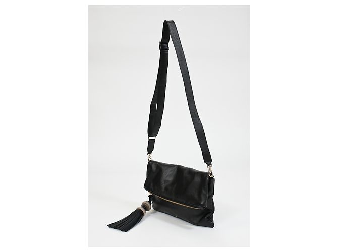 Borsa a tracolla pieghevole con frange Anya Hindmarch in pelle nera Nero - vista 11