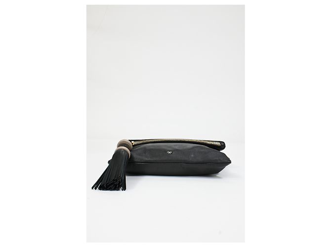Borsa a tracolla pieghevole con frange Anya Hindmarch in pelle nera Nero - vista 12