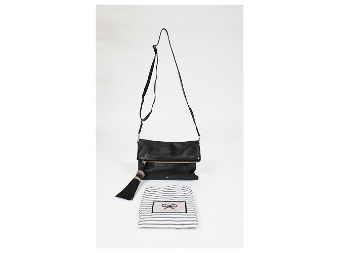Borsa a tracolla pieghevole con frange Anya Hindmarch in pelle nera Nero - vista 16