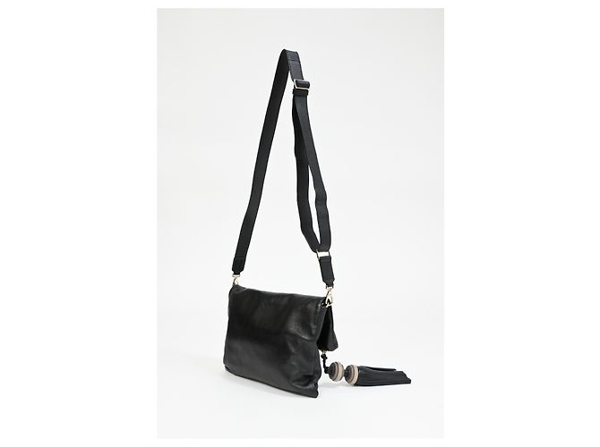 Borsa a tracolla pieghevole con frange Anya Hindmarch in pelle nera Nero - vista 17
